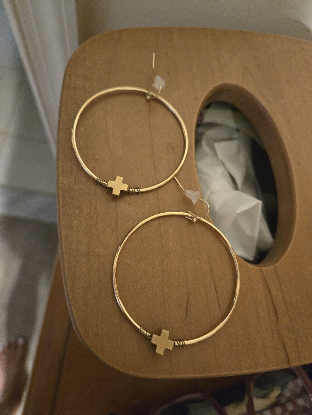 Boutique Gold Hoop Earrings with Cross Accent - Women Jewelry
